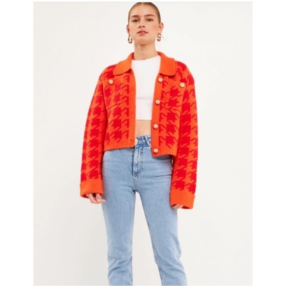 English Factory Orange Bomber Jacket Plush Faux Fur
